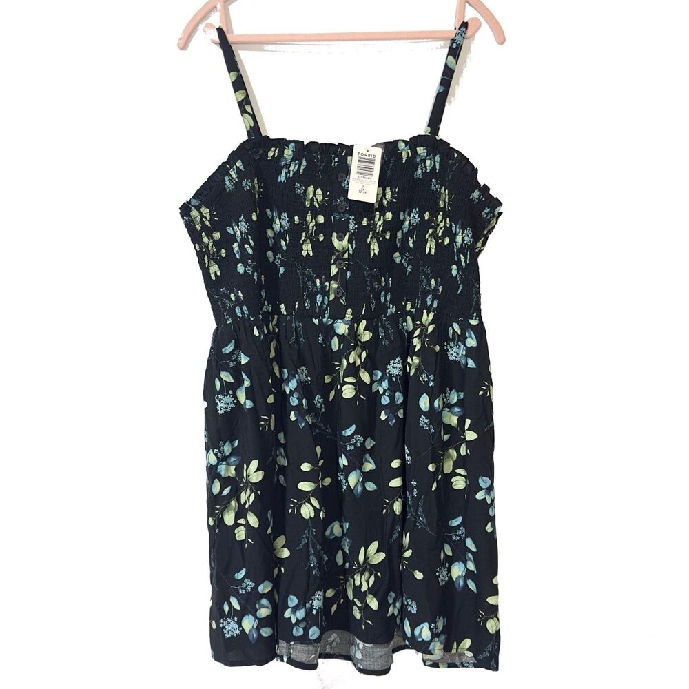 Torrid Women’s Size 3X 22/24 Babydoll Challis Smocked Cami Sleeveless Top NWT